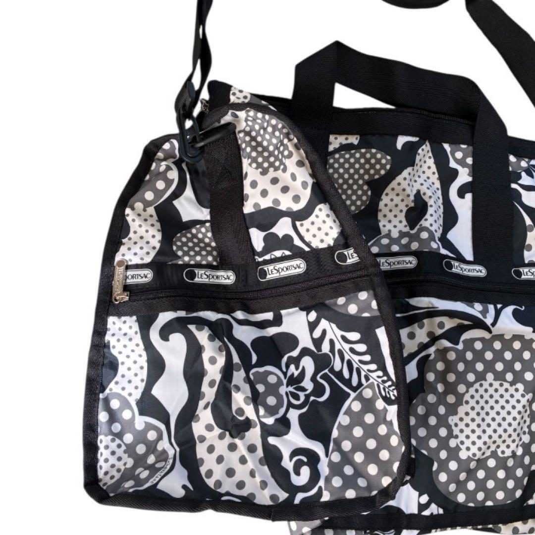 新品✨LeSportsac ラージウィークエンダー ブラック 花柄 2way旅行
