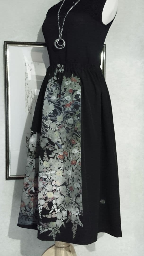 上品✨留め袖 着物リメイクギャザースカート♪咲きあふれるお花(人´ з`*)♪