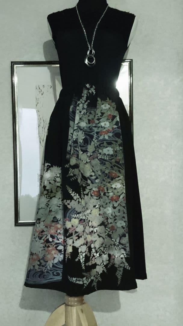 上品✨留め袖 着物リメイクギャザースカート♪咲きあふれるお花(人´ з`*)♪