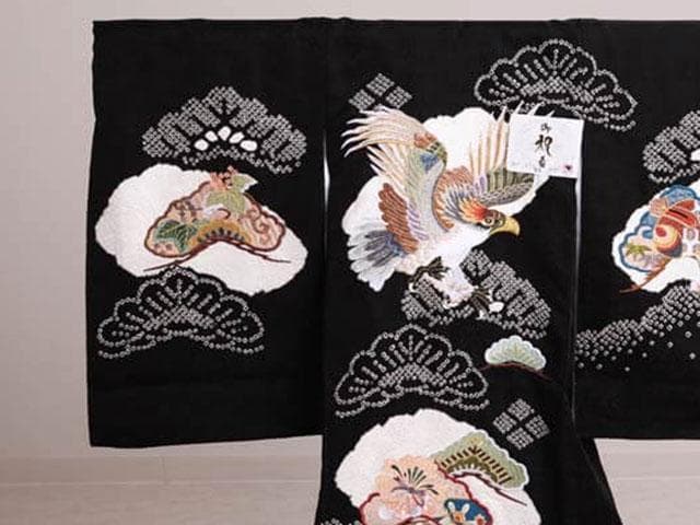 【新品】正絹 お宮参り着物　初着(産着)　男児絞り&刺繍　鷹　 N00844