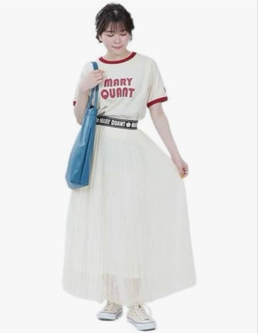 MARY QUANT ロゴテープチュールプリーツ スカート　アイボリー