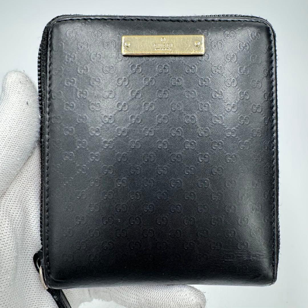 GUCCI グッチ マイクロシマ レザー ラウンド コンパクト財布 ミニ財布 黒