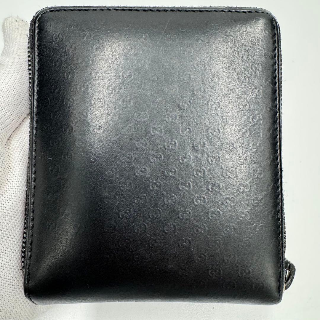 GUCCI グッチ マイクロシマ レザー ラウンド コンパクト財布 ミニ財布 黒