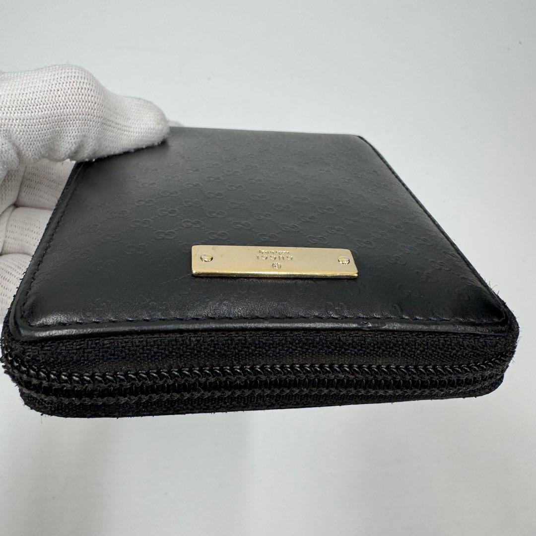 GUCCI グッチ マイクロシマ レザー ラウンド コンパクト財布 ミニ財布 黒