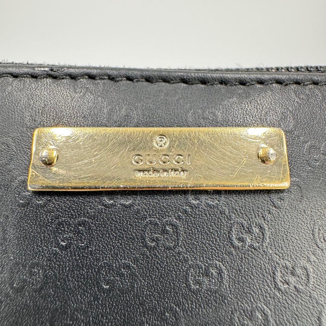 GUCCI グッチ マイクロシマ レザー ラウンド コンパクト財布 ミニ財布 黒