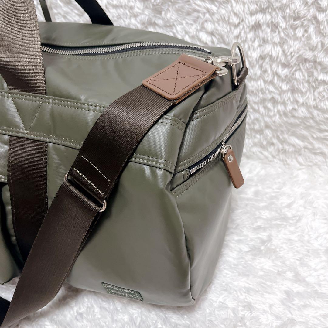 希少　HEAD PORTER レザー　ボストンバッグ　カーキ　ショルダー　大容量