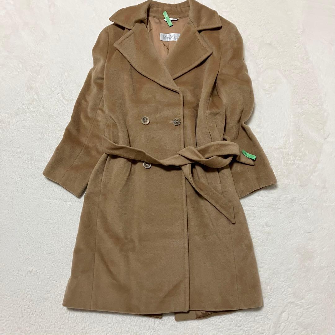 美品 Max Mara 白タグ カシミヤ混 ダブル ベルト ウール コート 36