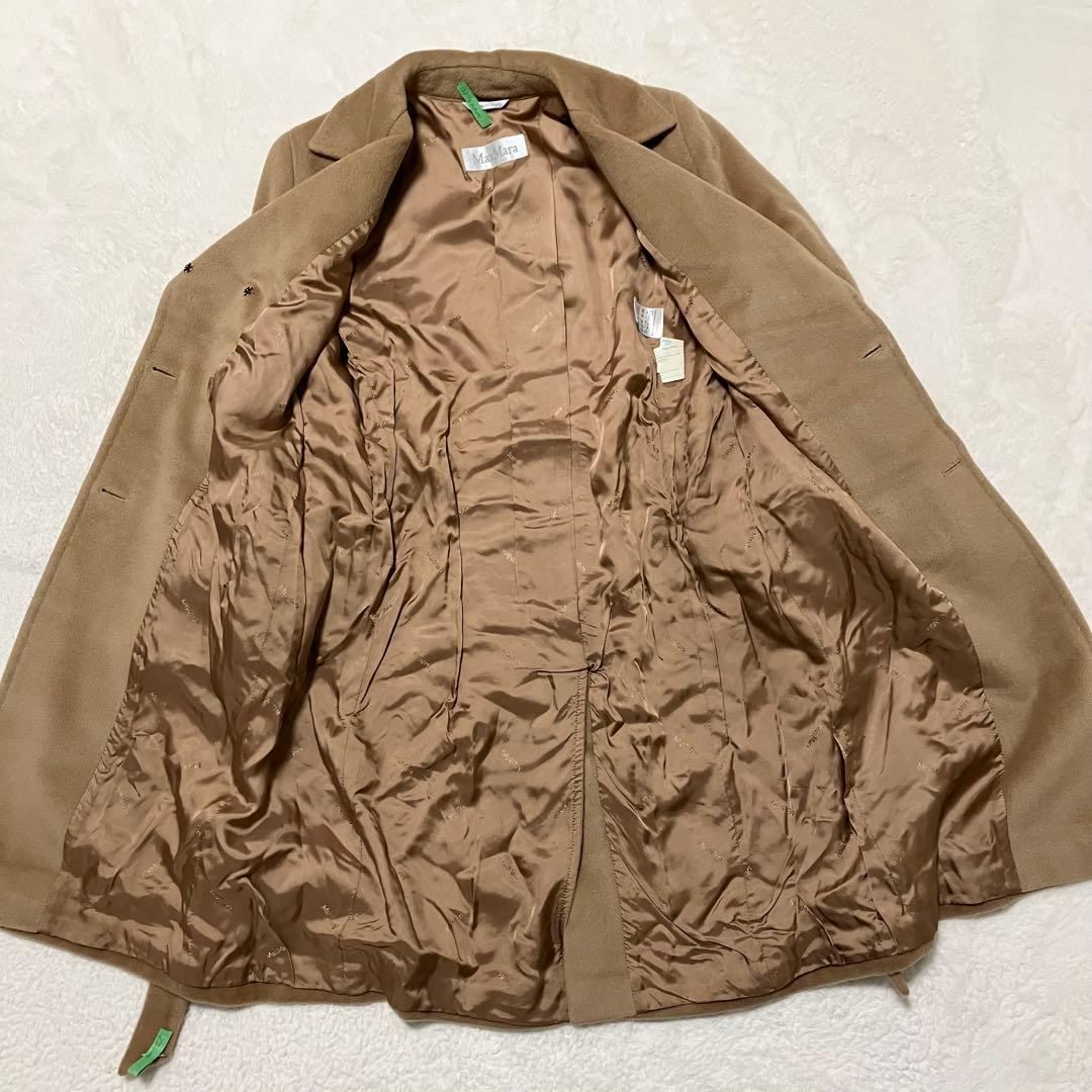 美品 Max Mara 白タグ カシミヤ混 ダブル ベルト ウール コート 36