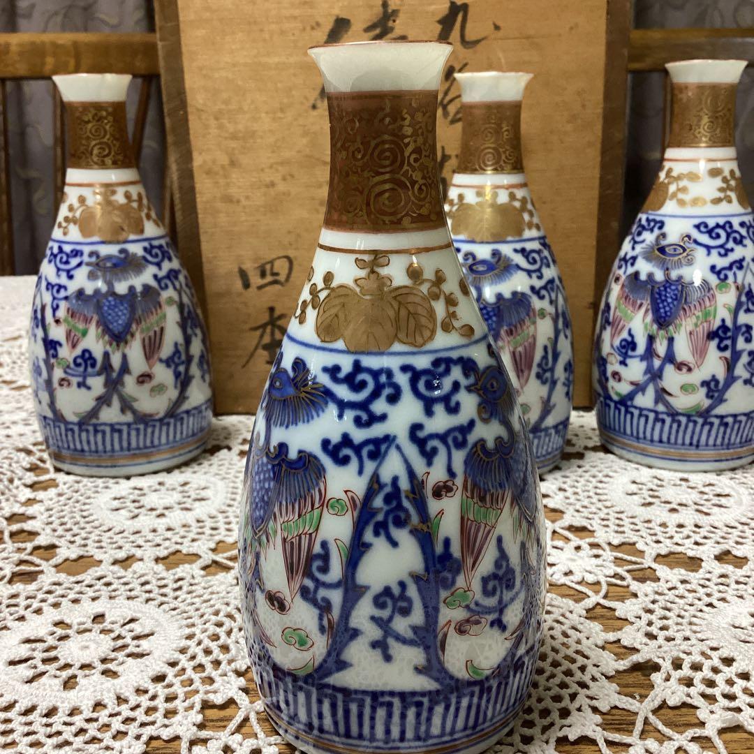 k23 九谷焼　青白陶器の日本酒用徳利4個セット