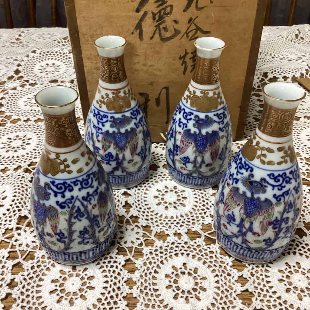 k23 九谷焼　青白陶器の日本酒用徳利4個セット
