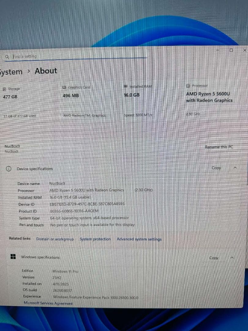 ミニPC Gmktec nucbox9 r5-5600u Ram16gb SSD512gb