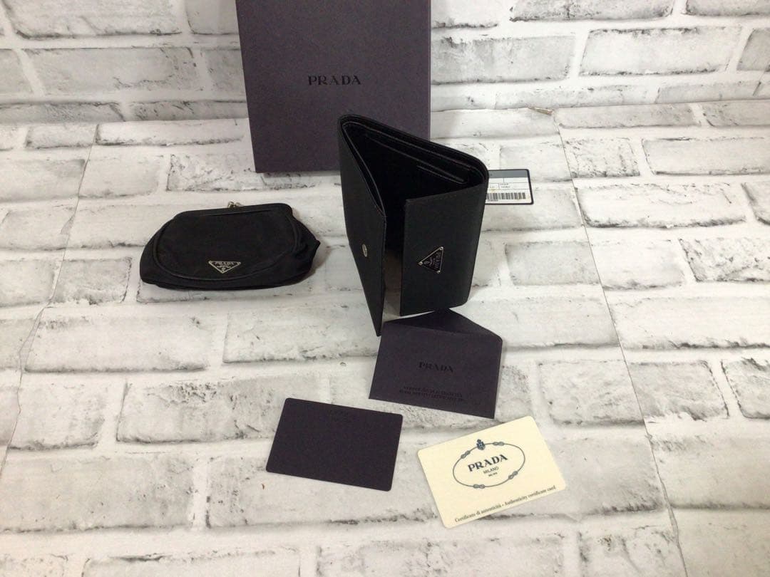W802 PRADA 三つ折り財布/がま口財布 TESSUTO 箱