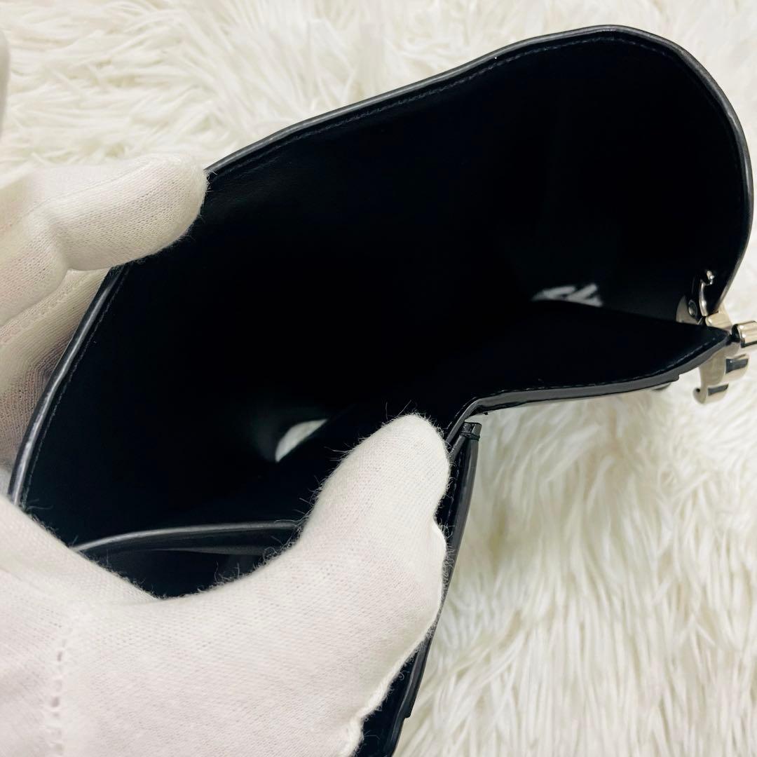 極美✨付属完備✨セリーヌ 三つ折り財布 トリオンフ レザー ブラック シルバー