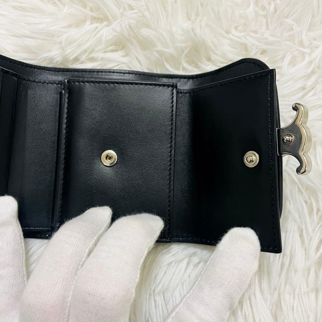 極美✨付属完備✨セリーヌ 三つ折り財布 トリオンフ レザー ブラック シルバー