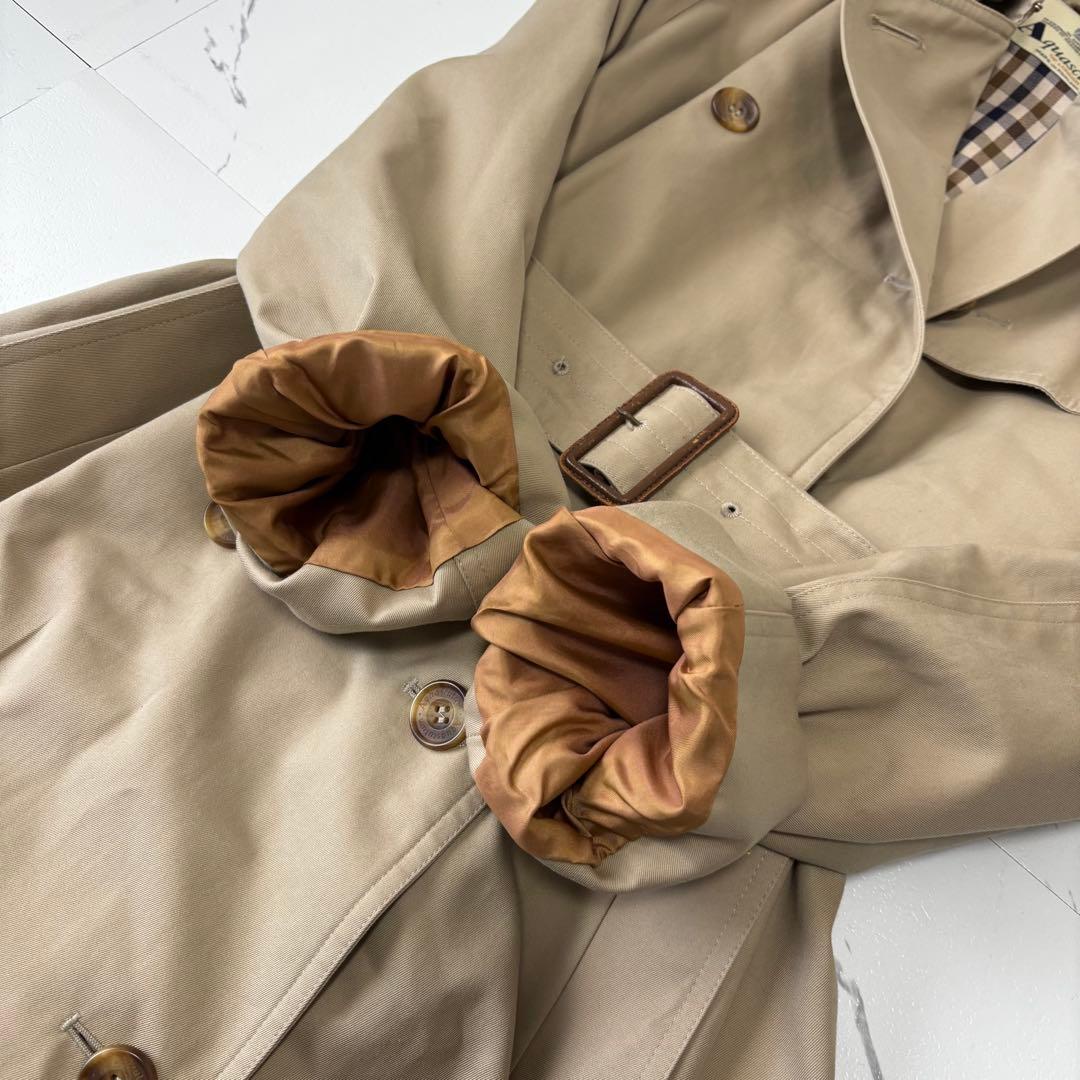 Aquascutum✨トレンチコート　チェック柄　ベルテッド　イングランド製　L