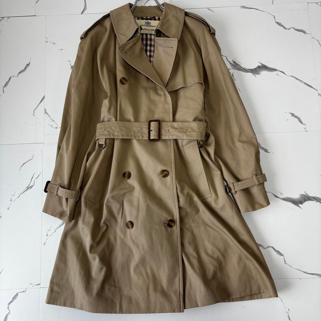 Aquascutum✨トレンチコート　チェック柄　ベルテッド　イングランド製　L