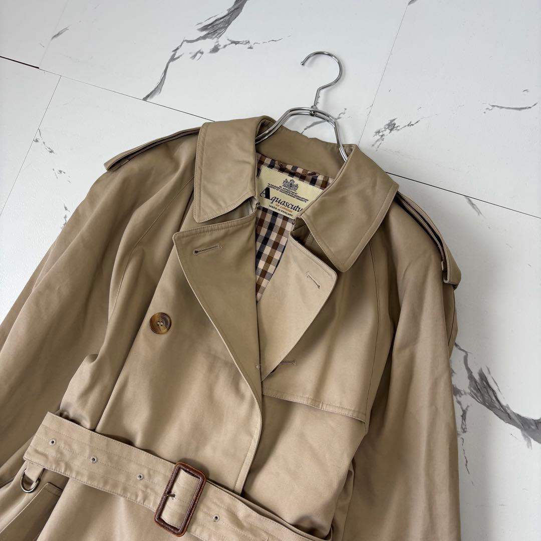 Aquascutum✨トレンチコート　チェック柄　ベルテッド　イングランド製　L
