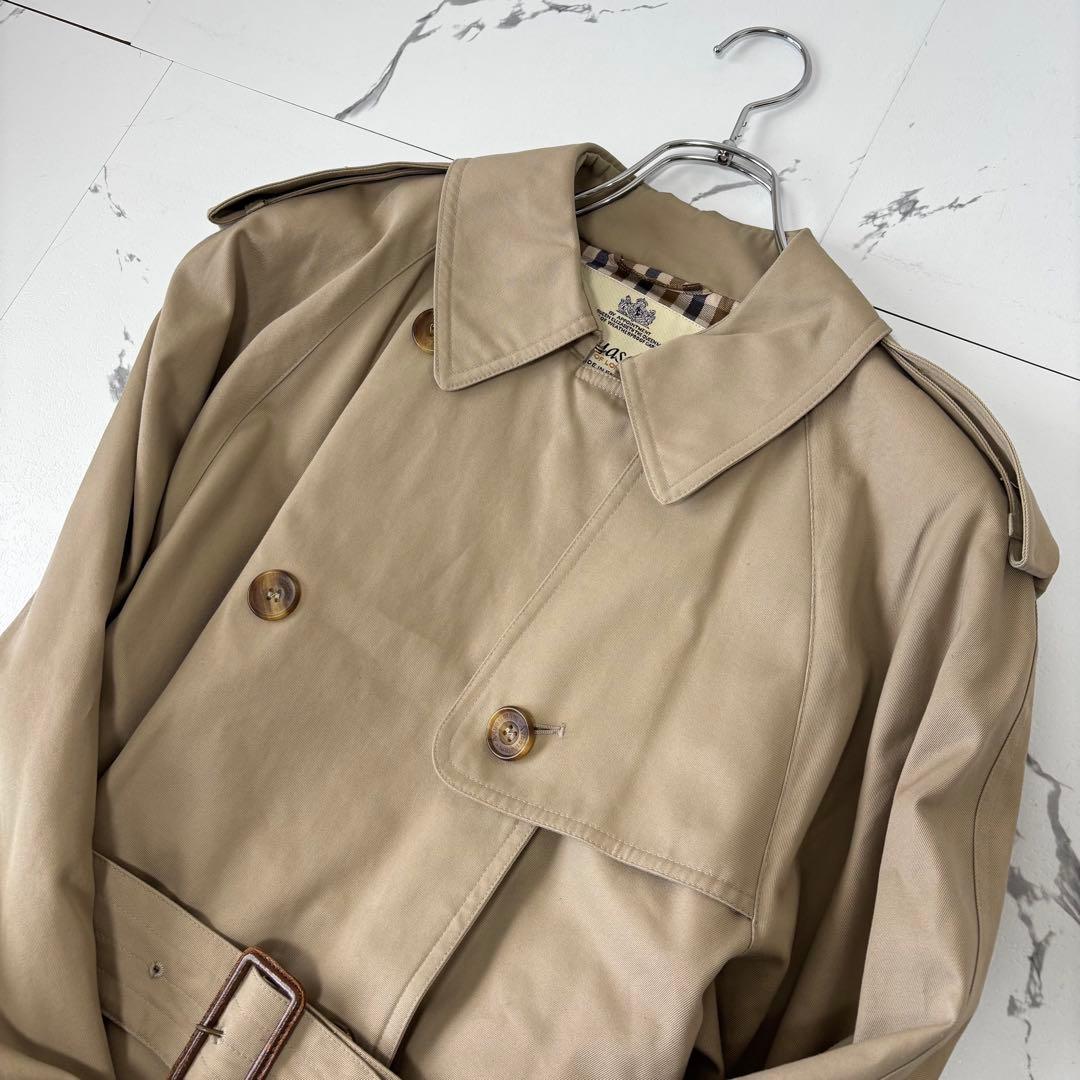 Aquascutum✨トレンチコート　チェック柄　ベルテッド　イングランド製　L