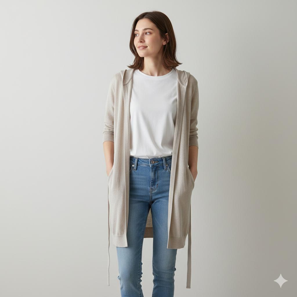 洗える　Johnstons カシミヤ100% フード　ロングカーディガン ベルト