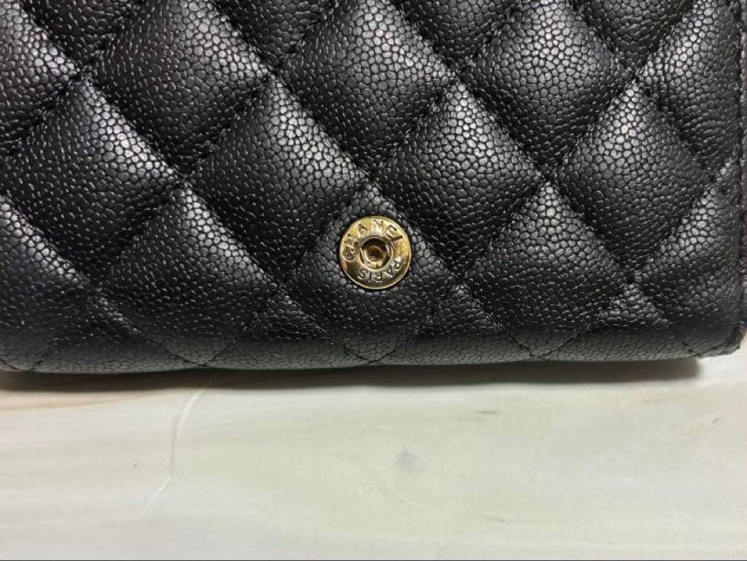 CHANEL ボーイシャネル 三つ折り財布 キャビアスキン ブラック