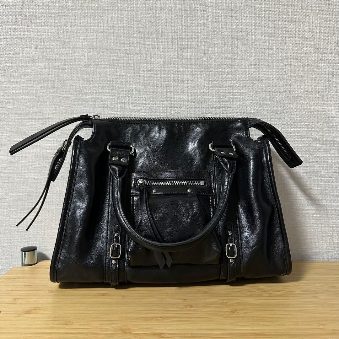 JEANASIS／アンティークフェイクレザーボストン　ブラック