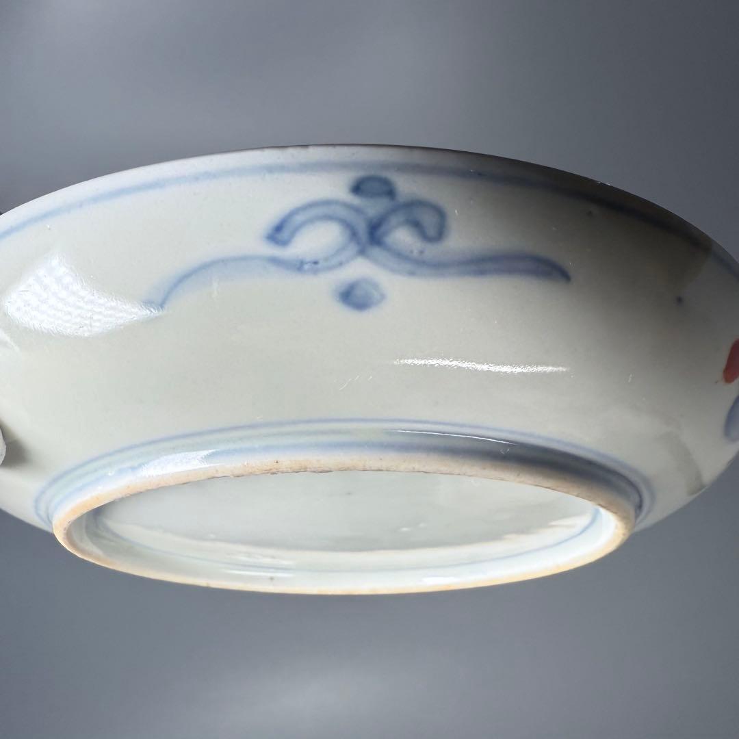 幕末〜明治期　染錦三方花草文様五寸皿　五枚　直径15.4cm　古伊万里　料理屋