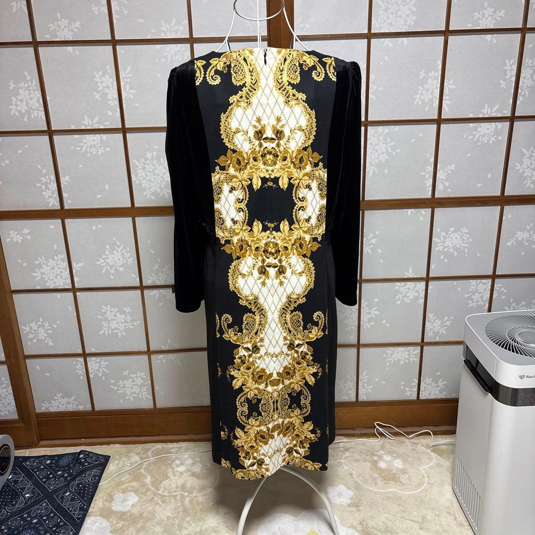 スーパービューティー　長袖ワンピースベロア切り替え　44