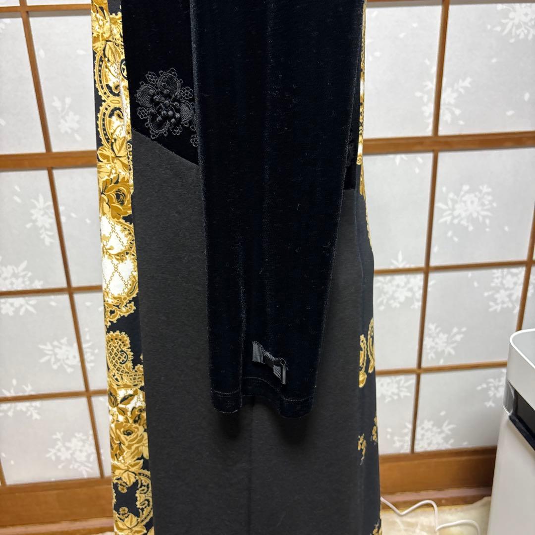 スーパービューティー　長袖ワンピースベロア切り替え　44