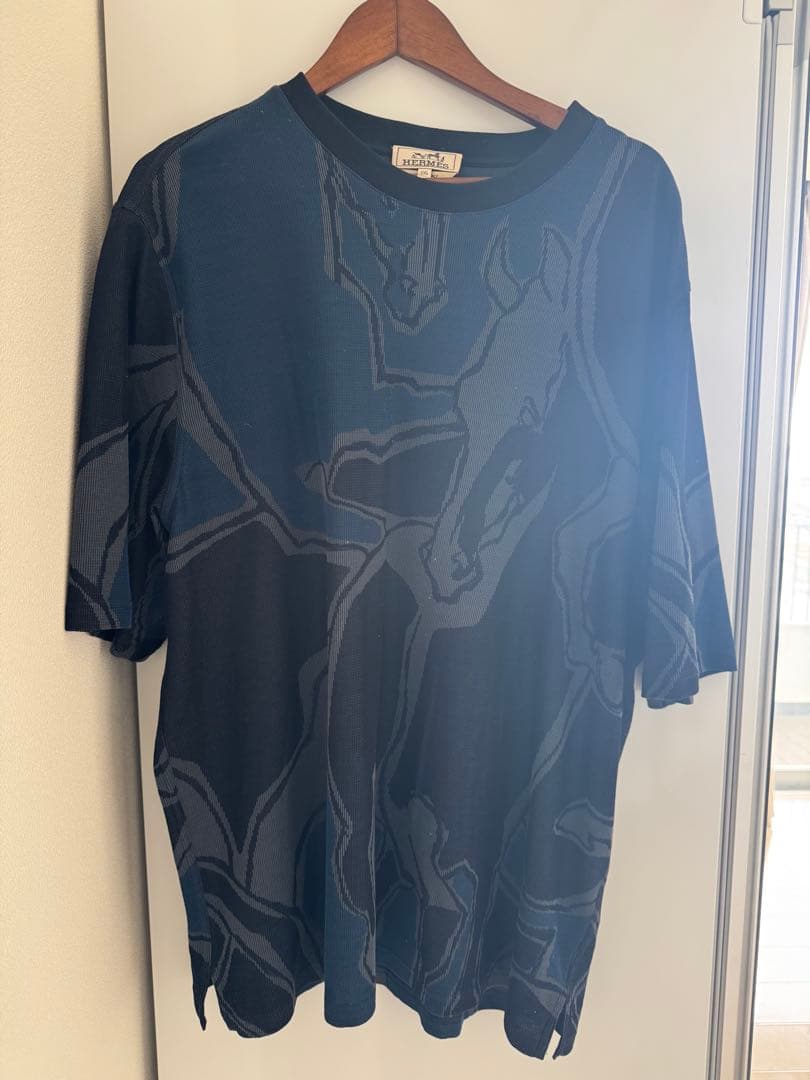 エルメス 半袖Tシャツ 馬柄 鹿の子 コットン メンズサイズXL