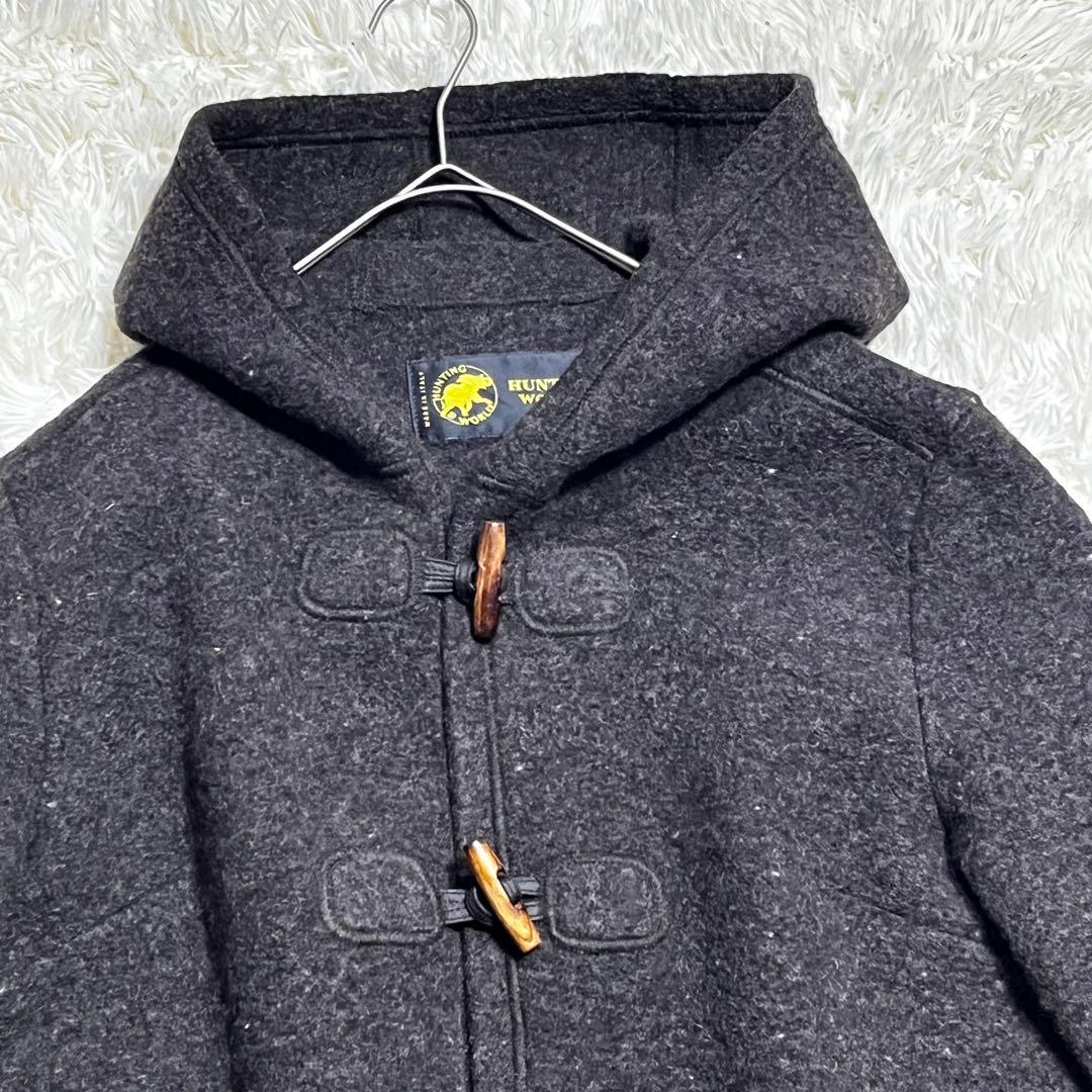 HUNTING WORLD ダッフルコート ダークグレー フーディー　ウール混