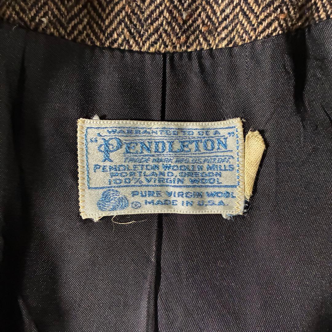 70s PENDLETONペンドルトン ウールヘリンボーンジャケット短丈ブラウン