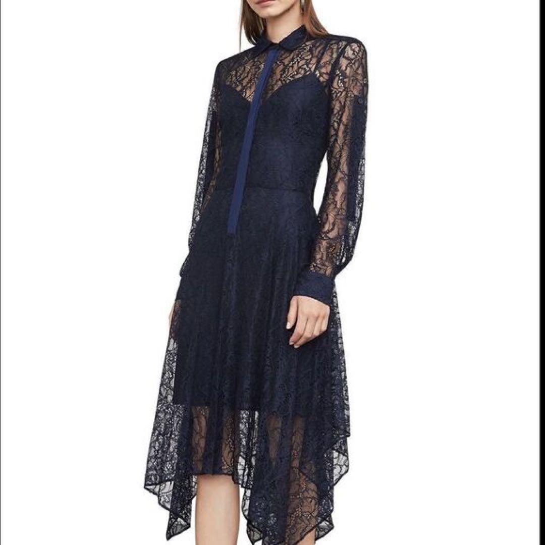 BCBG MAXAZRIA ネイビー レース　ワンピース　アシンメトリー