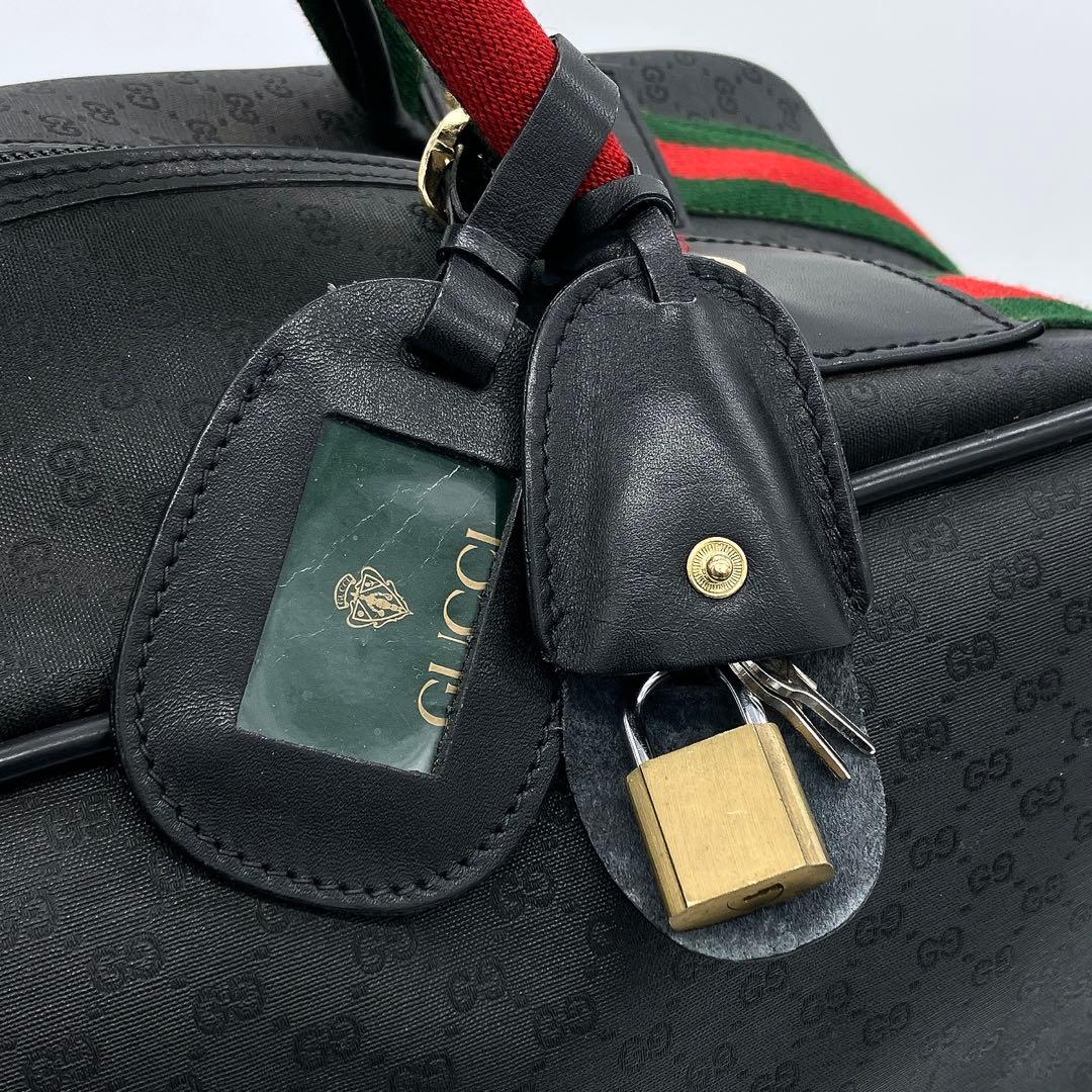 【GUCCI】ボストンバッグ　シェリーライン　マイクロGG柄　PVC ブラック.
