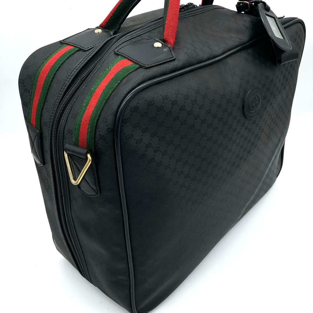 【GUCCI】ボストンバッグ　シェリーライン　マイクロGG柄　PVC ブラック.