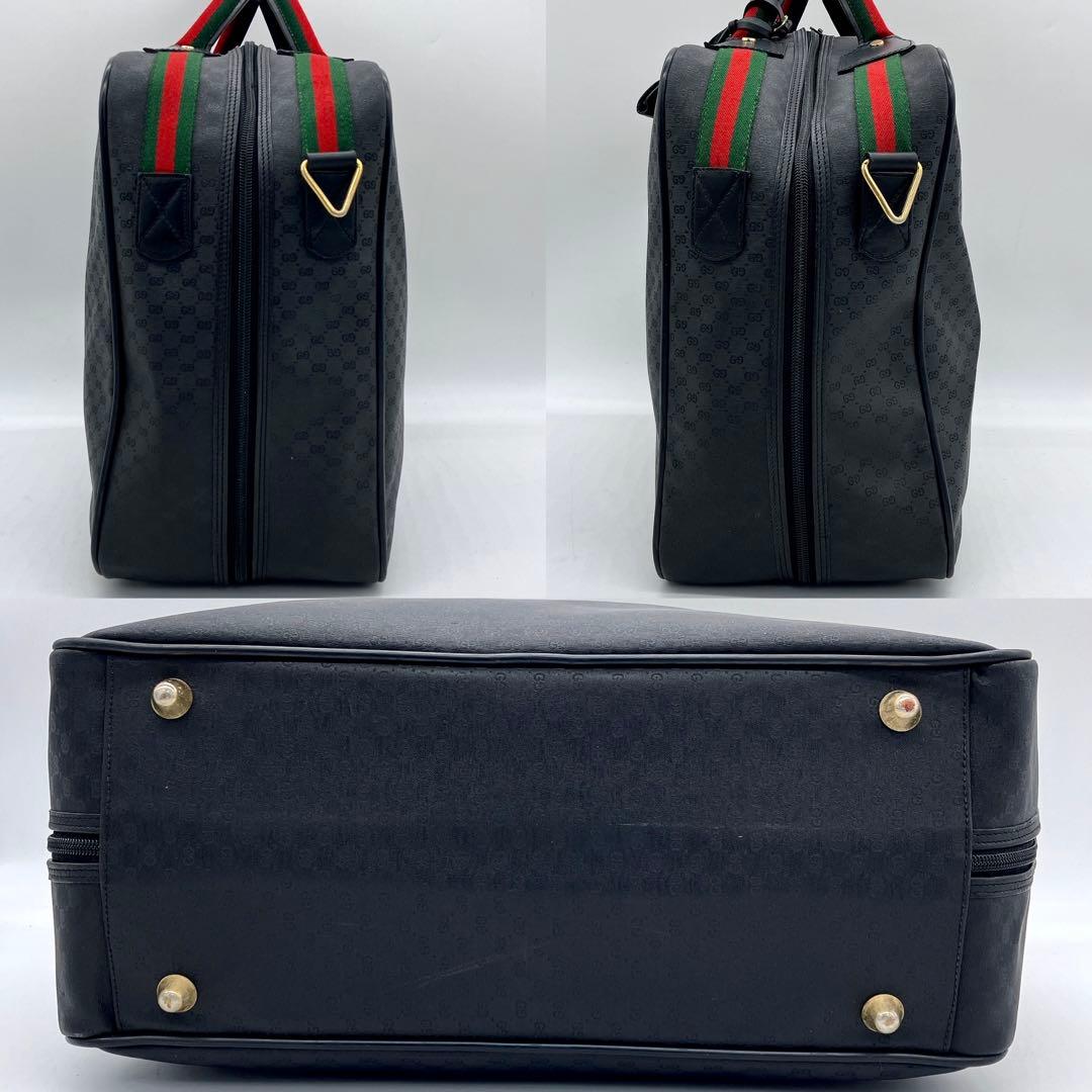 【GUCCI】ボストンバッグ　シェリーライン　マイクロGG柄　PVC ブラック.