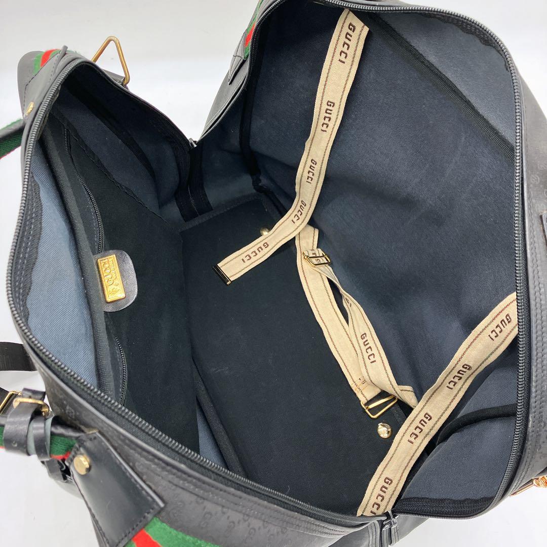 【GUCCI】ボストンバッグ　シェリーライン　マイクロGG柄　PVC ブラック.