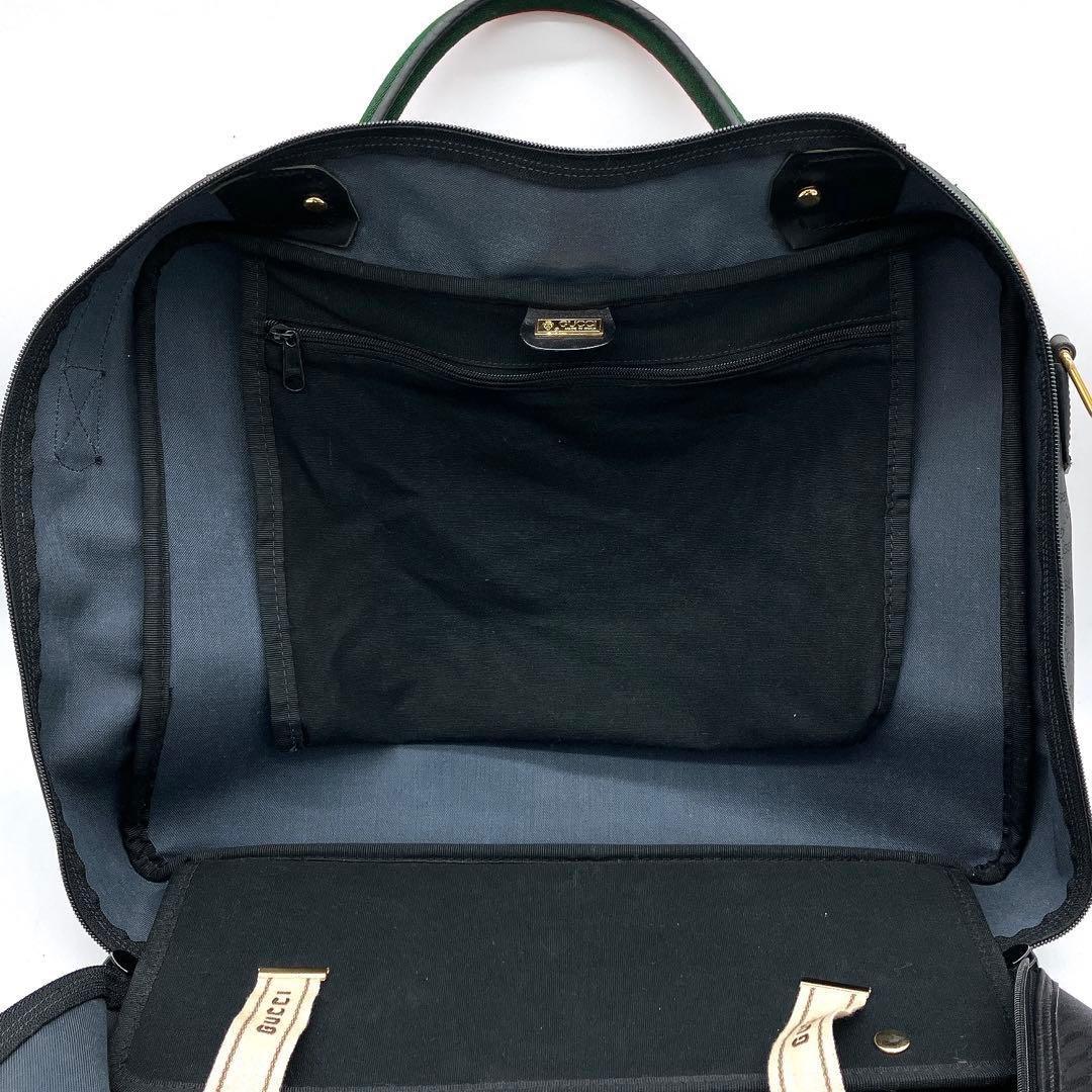 【GUCCI】ボストンバッグ　シェリーライン　マイクロGG柄　PVC ブラック.