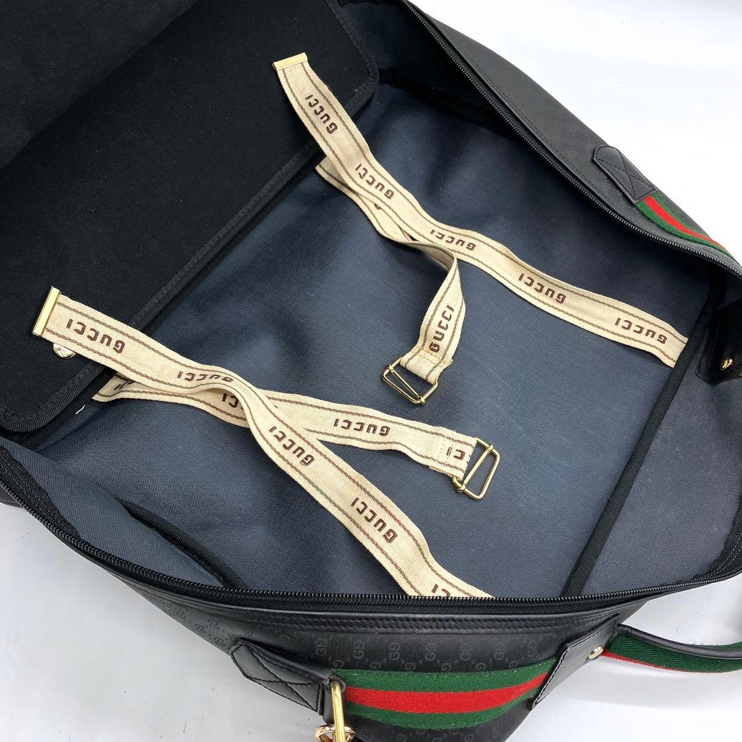 【GUCCI】ボストンバッグ　シェリーライン　マイクロGG柄　PVC ブラック.
