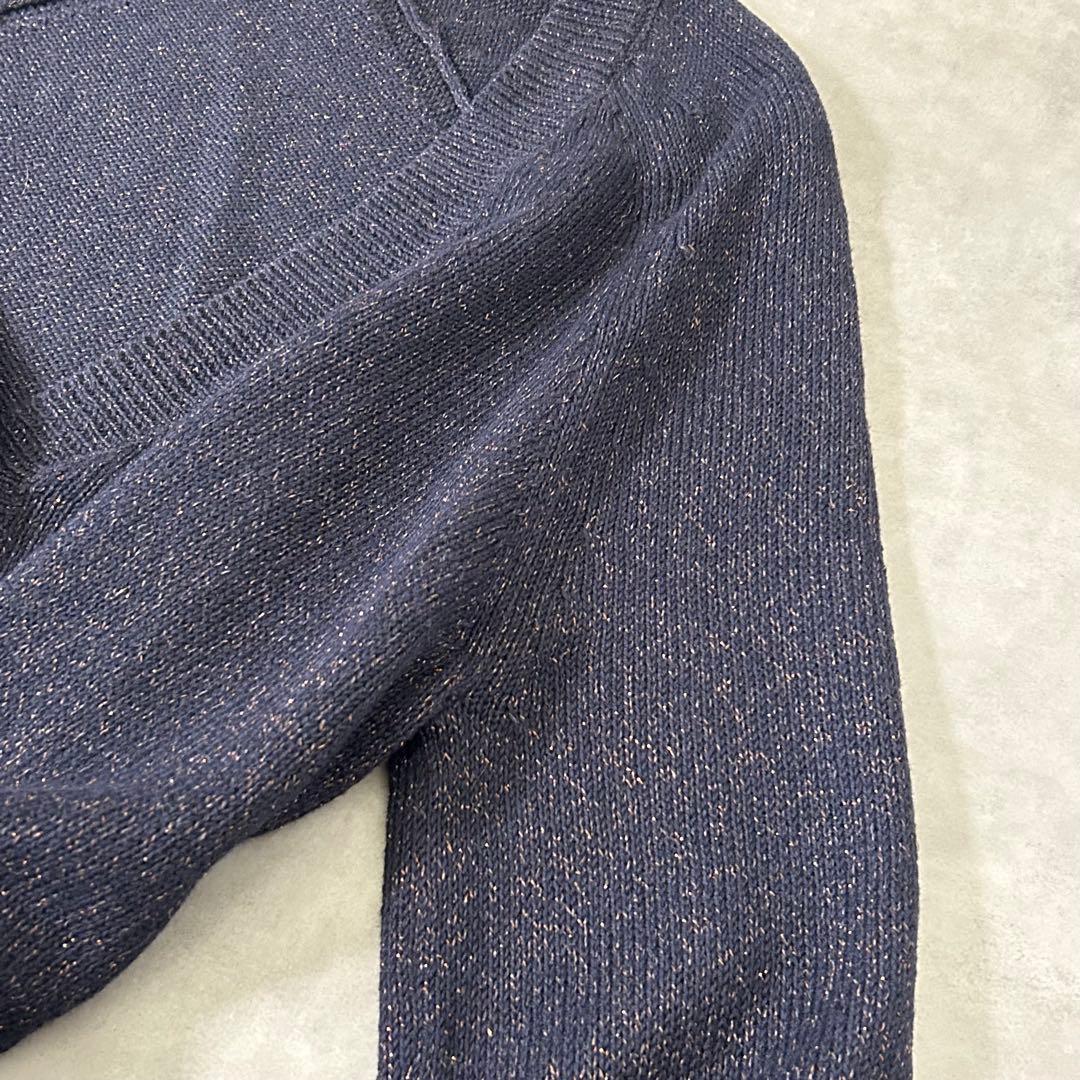 【Drawer】ラメ混Vネックニットカーディガン ネイビー サイズ2 M〜L相当
