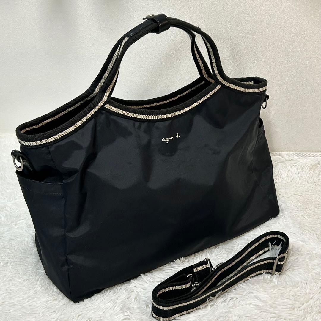 アニエスベーボヤージュ ⭐︎ボストンバッグ 2way ナイロン ブラック ロゴ刺