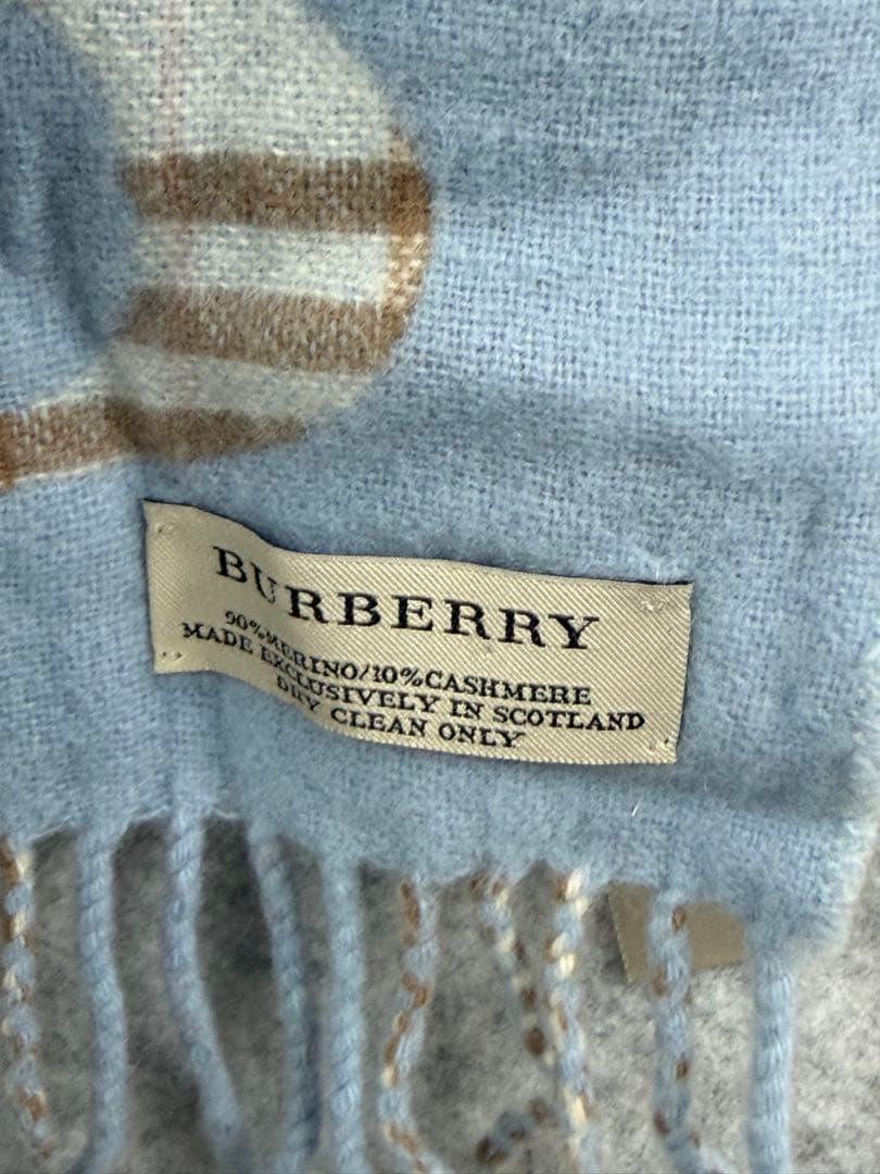BURBERRY 水色 チェック柄 マフラー
