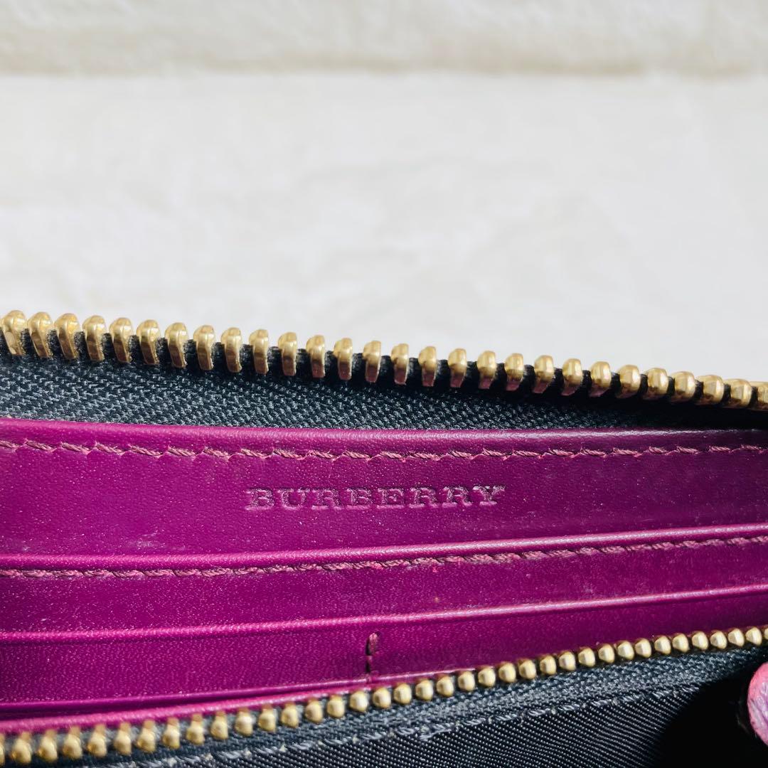 極美品　BURBERRY 正規品　ボルドー　ラウンドファスナー 長財布　おしゃれ