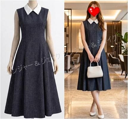極美品 FOXEYフォクシー 3way 白襟 ビジュー襟 デニム ワンピース38
