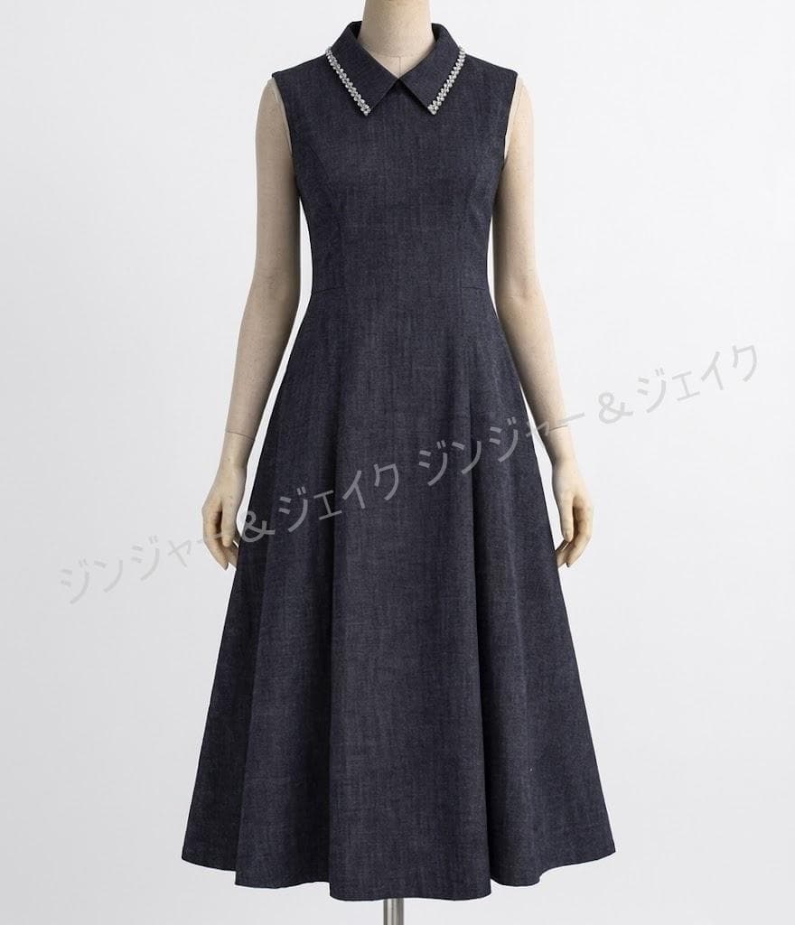 極美品 FOXEYフォクシー 3way 白襟 ビジュー襟 デニム ワンピース38