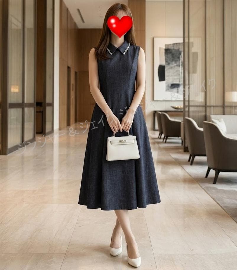 極美品 FOXEYフォクシー 3way 白襟 ビジュー襟 デニム ワンピース38