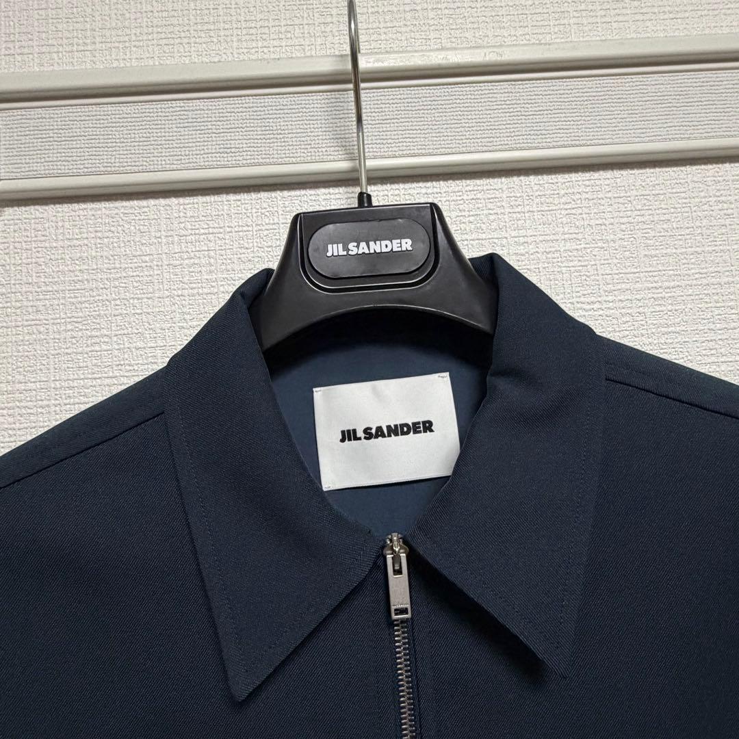 JIL SANDER zip シャツ ポリエステル 40 ダークグリーン
