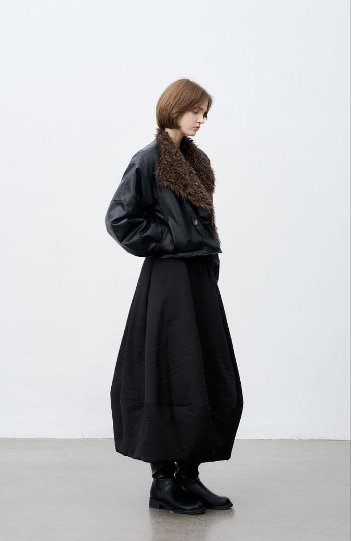 tageechita ジャガードグリッドバルーンスカート BLACK 黒