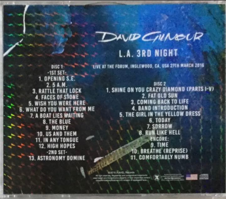 2CD！David Gilmour/ L.A. 3rd Night 2016