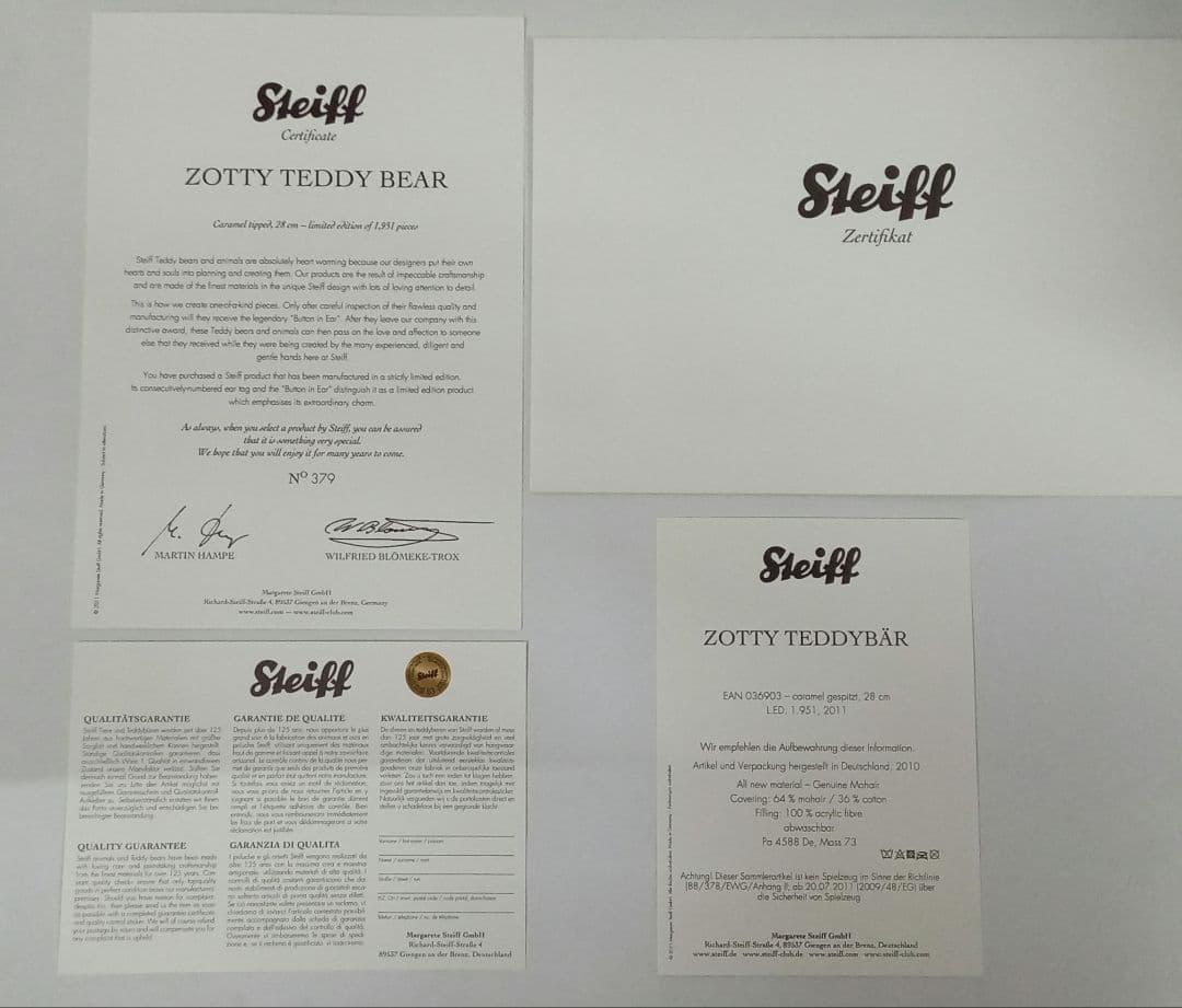 【M03-17】Steiff シュタイフ Zotty ゾッティ テディベア