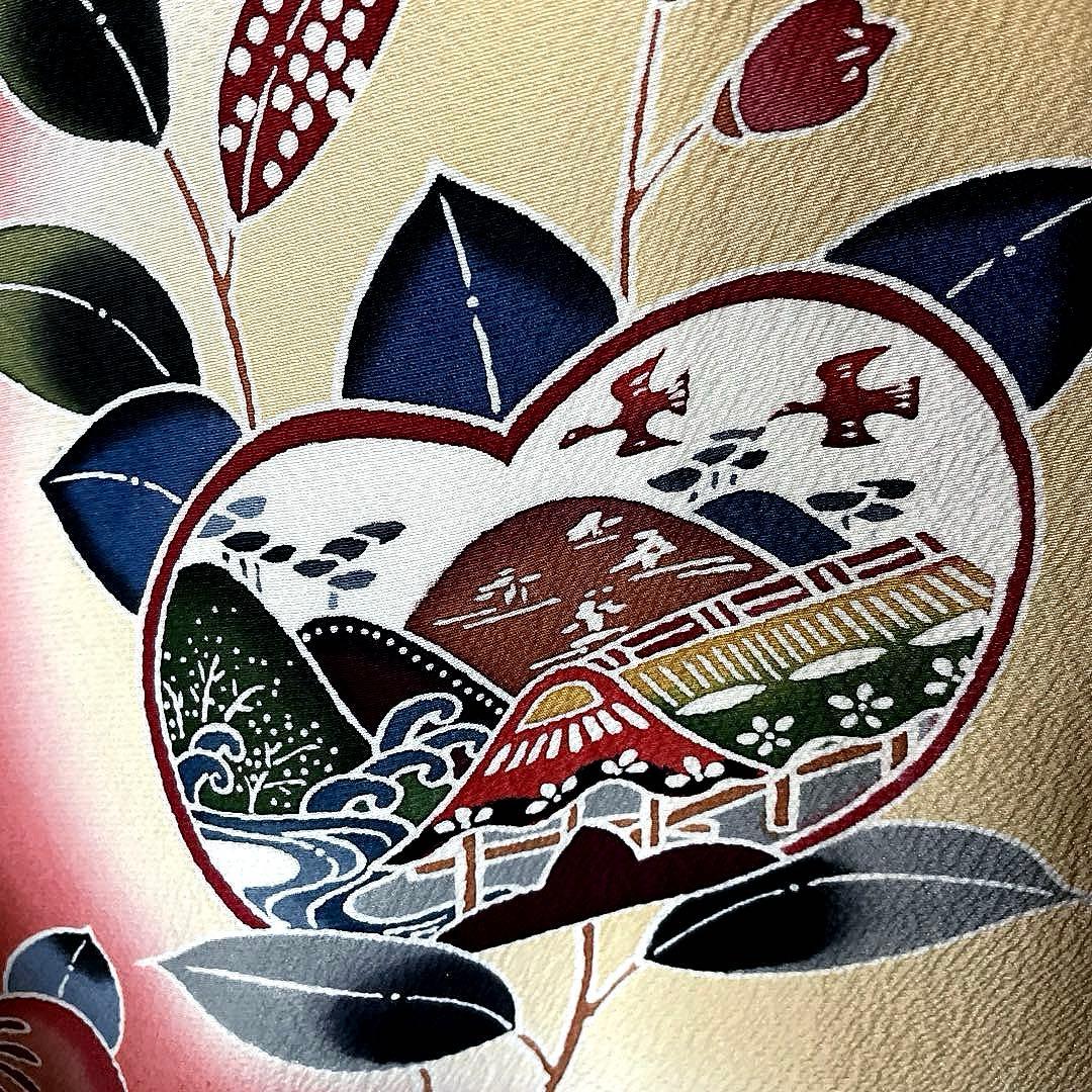 振袖フルセット　手描き京紅型　成人式振袖　振袖 ➕サイズ　川島織物